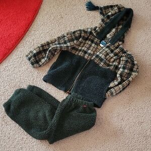 Kids Plaid and Dark Green Hooded Jacket with Pants